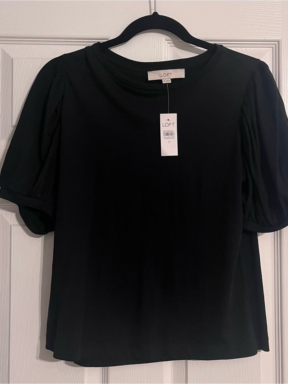 NWT Sz M LOFT Elevated Basic Black Top w/ Puff Sleeve